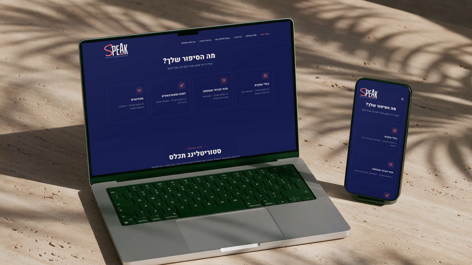 האתר של S-Peak במחשב ובטלפון
